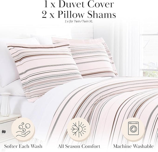 Southshore Fine Living, Inc. Striped Duvet Cover Set, Twin/XL – Premium Microfiber Bedding, Easy Care – Includes 1 Twin Duvet Cover and 1 Sham, Machine Washable, Coastal Stripe Taupe