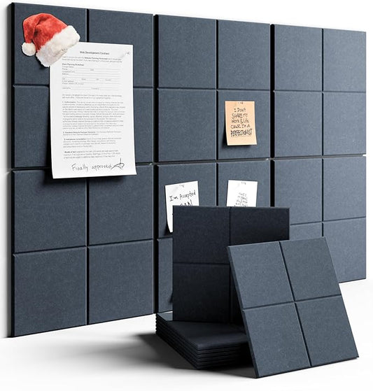 Large Felt Bulletin Board 36"x24", 6-Pack 4-Compartment Wall Organizer, Cork Board Alternative with 60 Removable Adhesive Tabs, Modular Felt Panels for Home Office, Classroom and Study- Navy Blue