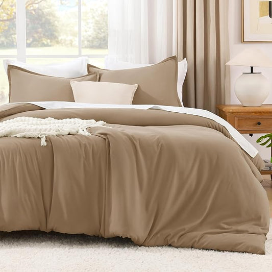 Litanika Comforter Set, Lightweight Solid Bedding Comforter Set, Fluffy Down Alternative Bed Set, Amber Brown, Queen