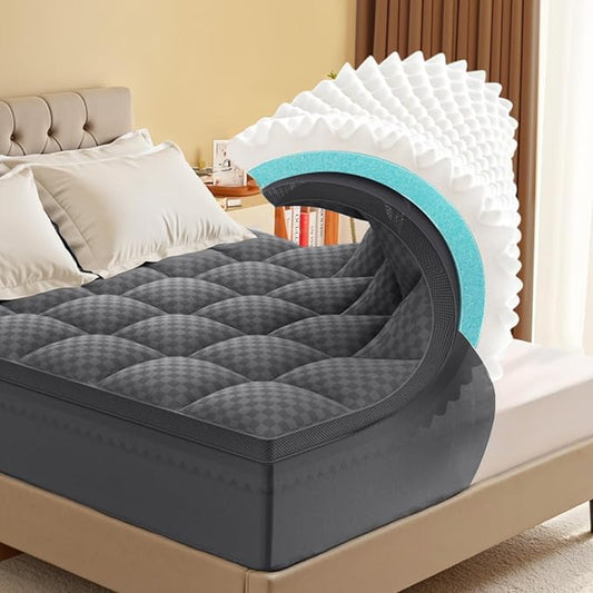 California King Size Mattress Topper, 4.5 Inch Memory Foam Mattress Topper for Back Pain - 2.5" Cooling Gel Memory Foam + 2" Pillow Top Mattress Pad Cover, Soft and Supportive, Dark Gray