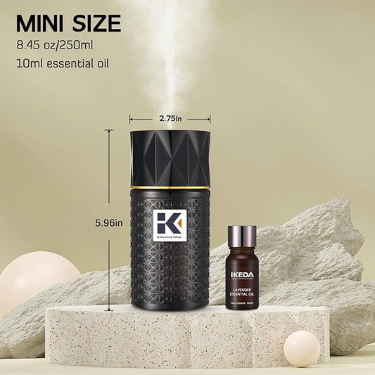 Essential Oil Diffuser with Night Light, 250ml Ultrasonic Humidifier with Negative Ions, 3 Mode Cool Mist Aroma Machine with 10ml Essential Oil for Home (Black, Lavender)