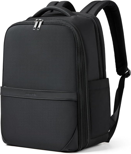 Hanke Expandable Travel Backpack 16 Inch, Full-Open Laptop Backpack Fits 15.6 Inch, Carry On Personal Item Bag with Luggage Strap, Business Work Backpack for Women Men, Black
