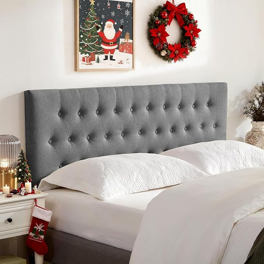 Tufted Upholstered Headboard King Size, Solid Wood Head Board with Durable Metal Legs, Adjustable Height Bed headboard from 37” to 51” Fabric Headboard in Modern Button Design, Grey