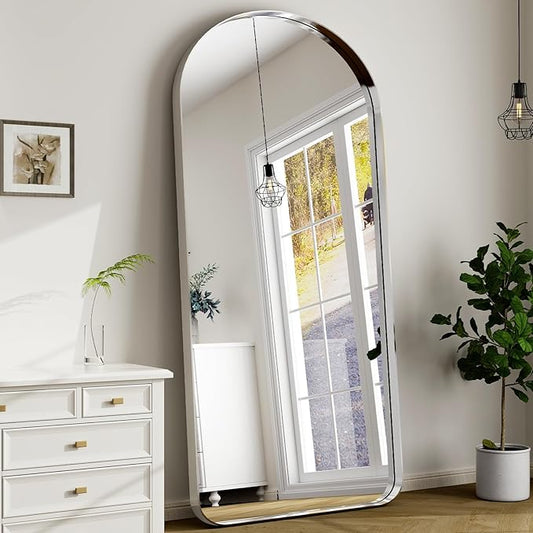 71"x30" Large Arched Full Length Floor Standing Mirror with Rounded Corners, Aluminum Alloy Frame for Wall Hanging or Home Decor, Silver