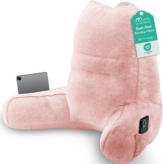 Sasttie Reading Pillow, Pillows for Reading or Relaxing – Ergonomic Support for Head, Neck, Back, and Lumbar, 21-Inch, Peach Pink