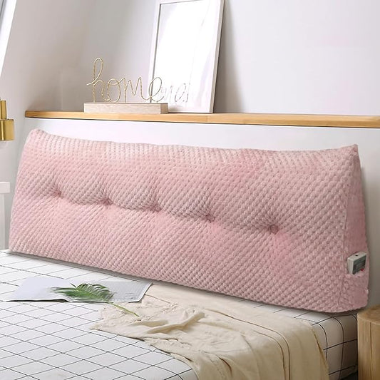 Large Triangular Headboard Wedge Pillow Soft and Supportive Headboard Backrest Positioning Support Bolster Cushion, Bed Wedge Pillow with Removable Cover(Pink,Twin,39x8x20inch)