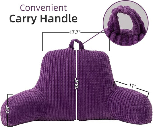 A Nice Night Reading Pillow Bed Wedge Large Adult Children Backrest with Arms Back Support for Sitting Up in Bed/Couch for Lounging Bedrest,Waffle Stereoscopic Design,Purple