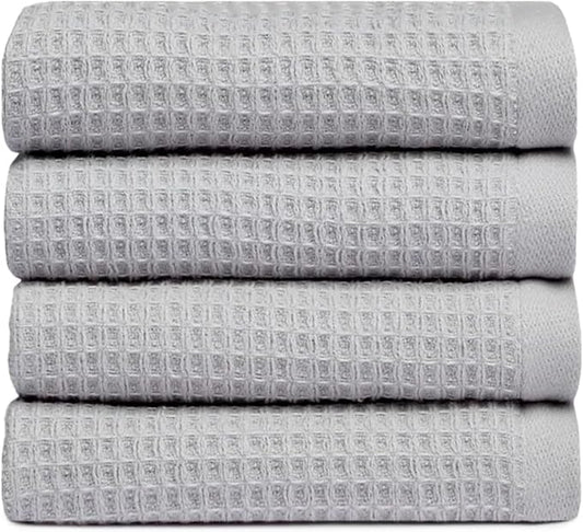 Cozy Earth Waffle Washcloths - 60% Cotton 40% Viscose from Bamboo Washcloths 13 x 13 Inches - Soft & Absorbent Terry, Reversible Mini Textured Waffle & Weave Pattern - 4 Pack