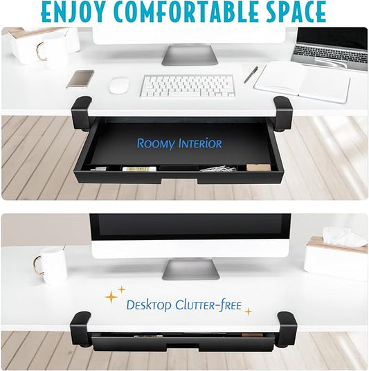 EHO Under Desk Slide-Out Storage Drawer, Large 20" x 11.8" Clamp-On Pull-Out Organizer with Adjustable Height, Space-Saving Tray for Office Supplies and Accessories, TAA-Compliant