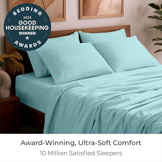 Mellanni King Sheet Set - 6-Piece Iconic Collection Bedding, (Including 4 Pillowcases), 16-Inch Deep Pocket, Easy Care, Extra Soft, Cooling Sheets, Brushed Microfiber - Aqua