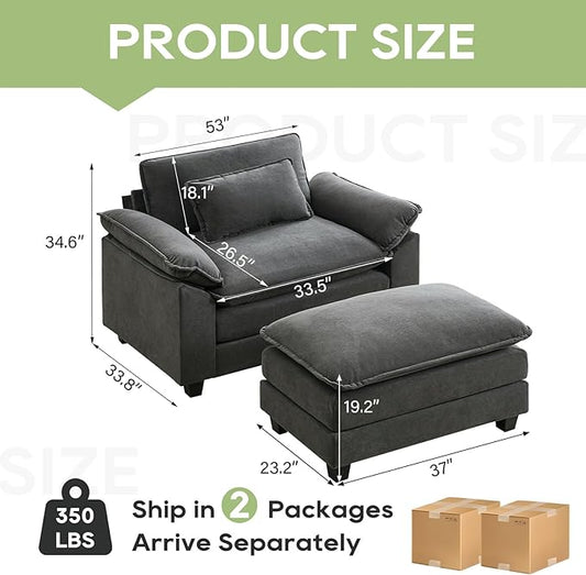 53" Modular Sectional Sofa, Comfy Cloud Couch Sectional Sofa with Ottoman, Velvet Sofa Sleeper Deep Seat Sofa with Throw Pillows for Living Room (Blue Gray)