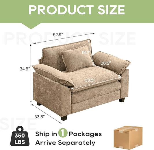 Modular Sectional Sofa, Comfy Cloud Couch Sectional Sofa, Chenille Sofa Sleeper Deep Seat Sofa with Throw Pillows for Living Room (Khaki, 53"- Single Seat)