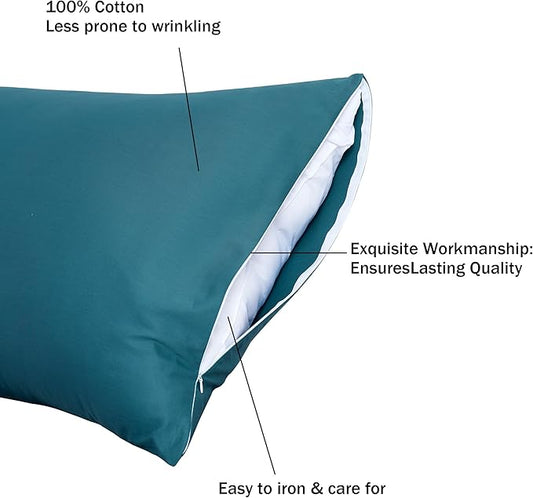 100% Cotton Body Pillow Case Cover with Zipper Wrinkle-Free, 400 Thread Count Super Soft Pillow Case for Body Pillow, Cooling Long Pillow Protector 21" x 54" Dark Teal