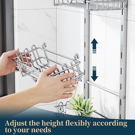 Consumest Shower Caddy Hanging – Rustproof Over Shower Head Hanger with Soap Holder and Hooks, Anti-Slip Shower Shelves for Storage, Bathroom Organizer for Apartment, Dorm, Silver
