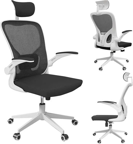 Office Chair Ergonomic Desk Chair, 350 LBS Mesh Office Chair with Lumbar Support, Comfy Desk Chair with Wheels, Big and Tall Chair for Study Work Gaming (03white-Black)
