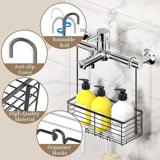 DELLAN Hanging Shower Rack, Shower Organizer Hanging for Bathroom, Shower Rack with Hooks Over the Door, Bathroom Shower Caddy and Basket(Black)