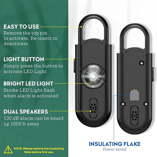 Personal Safety Alarm for Women Girls, 130dB Loud Siren + LED Light, Stylish Keychain, Easy-Pull Emergency Self-Defense for Night Safety, Running, Travel, College Students & Stocking Stuffer Gifts