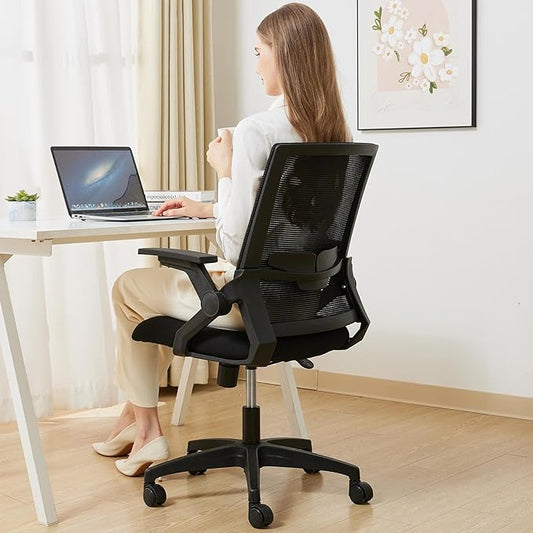 Ergonomic Office Chair Desk Chair with Adjustable Height Mesh Computer Chair Swivel Chair with Flip-up Arms and Lumbar Support Black
