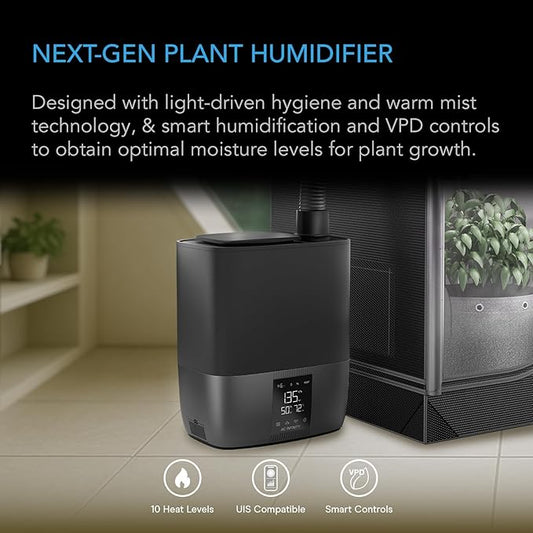 AC Infinity CLOUDFORGE T5, Warm Mist Plant Humidifier 9L with VPD Humidity 10-Level Controls, Hot/Cold Vaporizer for All Climates, Continuous Water Purifying, Extendable Targeted Hose for Grow Tents