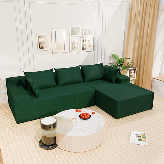 LEVELEVE 107" Cloud Sectional Couch with Deep Seat,Modern Modular Sofa with L-Shape Chaise,No Assembly Required, Upholstered Couches for Living Room Bedroom(Green,Right Facing Chaise)