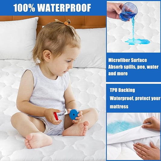 Waterproof Mattress Protector Twin Size, 6''-21'' Deep Pocket Fitted Quilted Mattress Pad Cover, Breathable, Hollow Cotton Alternative Filling Mattress Pad Cover, Twin Size