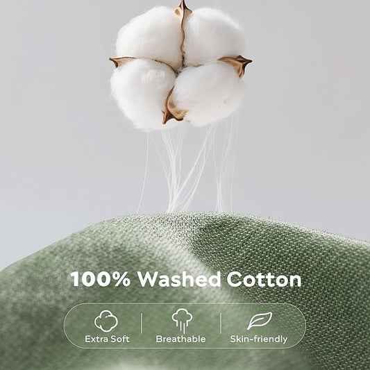 JELLYMONI Washed Cotton Duvet Cover Set Full Size, Sage Green - Super Soft & Breathable Bedding Comforter Cover with Zipper, for Modern Home, Guest Room, and Everyday Use,1 Duvet Cover & 2 Pillowcases