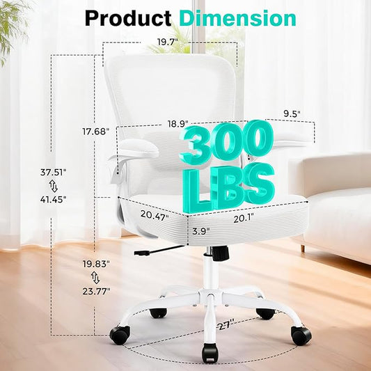 Office Chair - Ergonomic Breathable Mesh Desk Chair with Adjustable Lumbar Support and Flip-up Armrests - Executive High Back Rolling Swivel Comfortable Computer Gaming Chair for Home Office