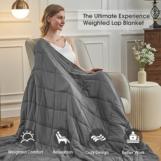 Weighted Blanket for Adults (12lbs, 60"x80" Queen Size) - Cooling Heavy Blanket for 110-130lbs with Premium Glass Beads - Soft Thick Big Blankets for All-Season Sleeping Comfort Breathable- Grey