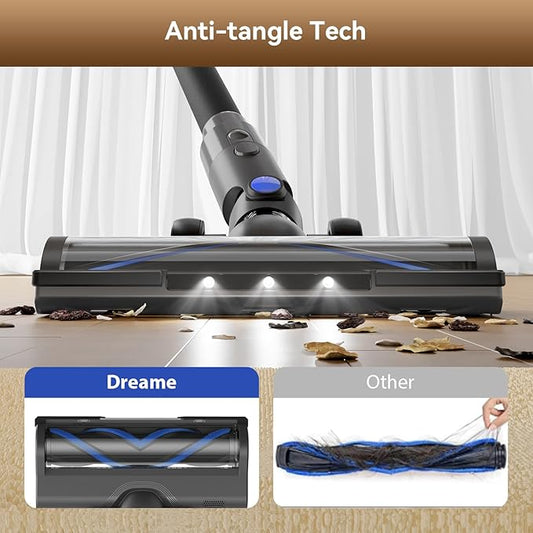 DREAME J30-W Cordless Vacuum Cleaner with LED Headlights, 450W Powerful Suction, 65-Min Runtime, Detachable Battery, One-Touch Emptying, Stick Vacuum Cleaner for Pet Hair, Carpet & Hard Floor