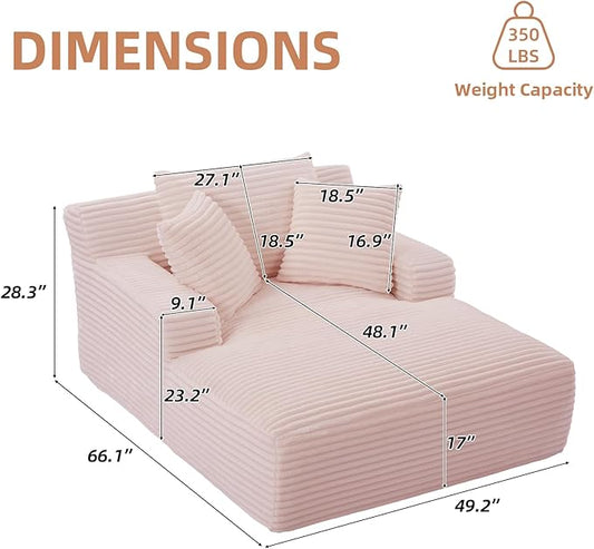 Oversized Chaise Lounge Chair Indoor Corduroy Sofa Bed with Throw Pillows Recliner Chair Comfy Large Deep Seat Sofa Couch for Living Room, Bedroom, Apartment (Pink)