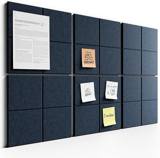 Bumusty Large Cork Board Alternative-36 x24 Felt Bulletin Board Tiles, with 30 Pushpins, 40 Adhesive Tabs, 6-Pack Slat Wall Paneling, Cork Boards for Office Push Pin Board Felt Board-Navy