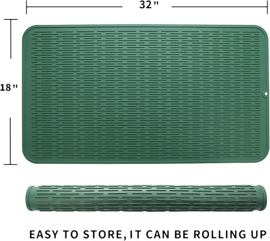Silicone Dish Drying Mat for Multiple Usage,Easy clean,Eco-friendly,Heat-resistant Silicone Mat for Kitchen Counter or Sink,Refrigerator or Drawer Liner Green 4XL 32 inches x 18 inches