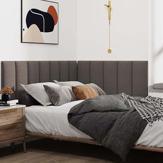 IFNOW Upholstered Wall Mounted Headboard, 3D Soundproof Wall Panels Peel and Stick for King Size, Reusable and Removable Tufted Bed Headboard in Brown (12 Panels, 10" x 24")