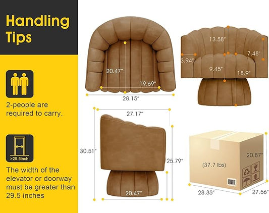 Modern 360 Degree Leather Swivel Cuddle Barrel Accent Sofa Chairs, Round Armchairs with Wide Upholstered, Leather Reading Chair for Living Room, Bedroom, Office, Waiting Rooms, (Brown)