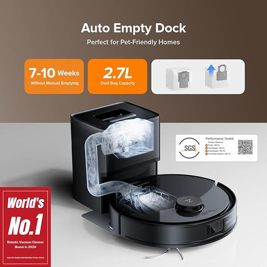 roborock Q10 X5+ Robot Vacuum and Mop, Self-Emptying, Hands-Free Cleaning for up to 7-10 Weeks, 10,000Pa Suction, Obstacle Avoidance, LiDAR Navigation, No-Go Zones, Black