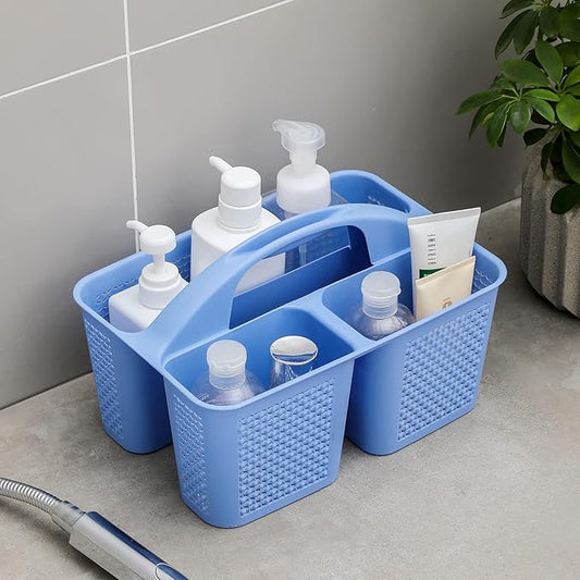 UUJOLY Plastic Portable Shower Caddy Basket Bucket, Cleaning Shower Basket with Handle Compartments Storage Basket Organizer for Bathroom Kitchen College Dorm Sink, Dark Blue