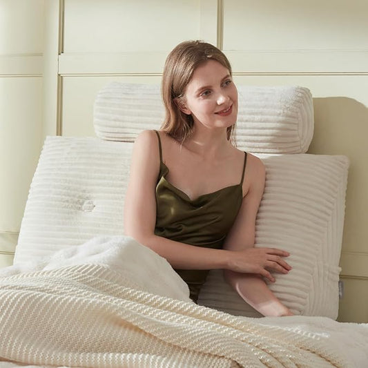 Headboard Wedge Pillow + A Long Neck Roll Pillow Body Pillow,Large Headboard Pillow with Removable Cover (Beige, Twin:39x8x20 inches)
