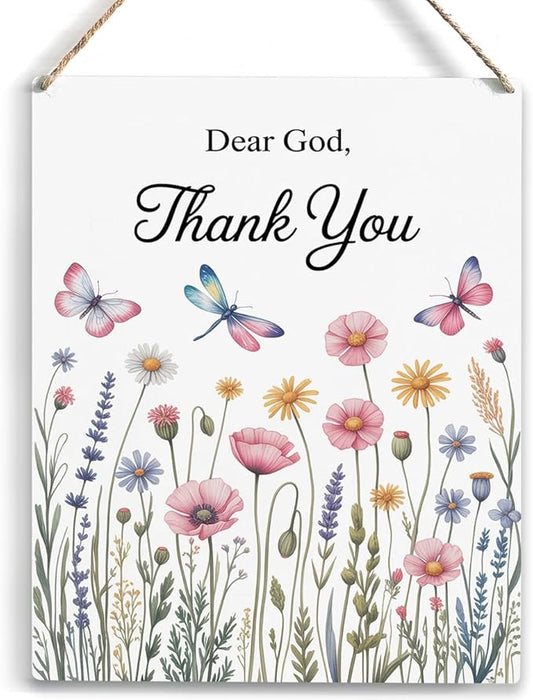 Dear God, Thank You Decor sign, Bible Verses Christian Prayer Room Wall Art Wooden Hanging Plaque 10 x 8 Inch, for Office Bedroom Living Room Home Decor Gifts