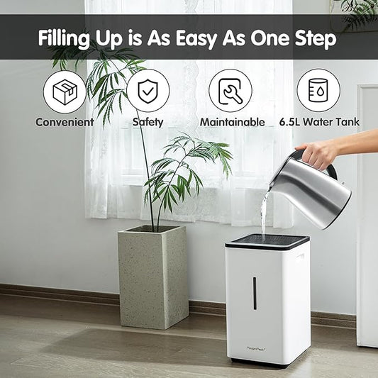 Evaporative Humidifiers |6.5L(1.8Gal) Tank for Whole Room no mist Humidifier | 30 W Cool Humidifiers Evaporative | 7 Speed | MAX Output 1500 ml/h | Auto Humid | Top Filling | White