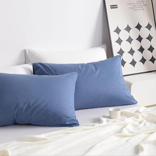 NTBAY Queen Cotton Pillowcases - Envelope Closure 20x30 Pillowcases Set of 2, Breathable and Soft Bed Pillow Cases, Denim Blue