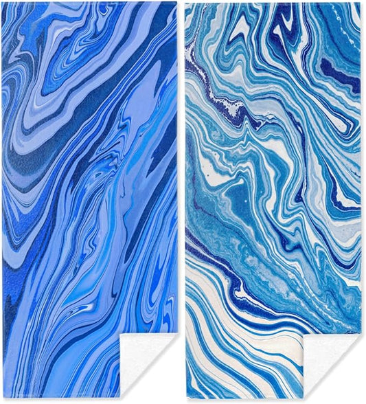 2 Pack Ocean Waves Sea Microfiber Lightweight Beach Towel Quick Dry Soft Towels for Swimming Pool Camping Beach Accessories Cruise Vacation Necessities for Bathroom Pool Camping Travel 32x71 inch