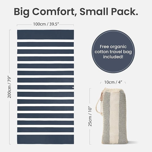 SummerSand Microfiber Beach Towel Extra Large (79 x 39.5 in) - Quick Dry, Sand Free - Compact and Lightweight for Travel - Recycled Materials - Travel Bag Incl - Oversized Pool Towel – Deep Blue