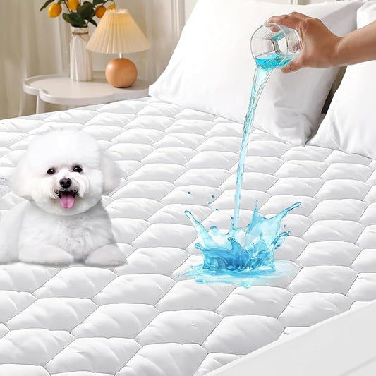 MUXHOMO Twin XL Mattress Protector, 100% Waterproof Quilted Mattress Cover Twin XL, Noiseless Soft & Cooling Mattress Pad Cover, Deep Pocket 6"-21", White