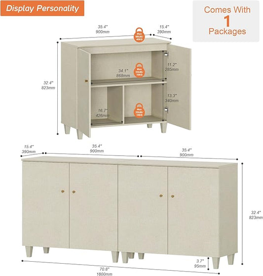 WAMPAT Storage Cabinets with Doors, Set of 2 Wood Sideboards Extra Wide Buffet Storage Cabinets, Accent Cabinets with 6 Compartments Shelf for Living Room, Dining Room, Kitchen, 1 Pack, Dark Beige