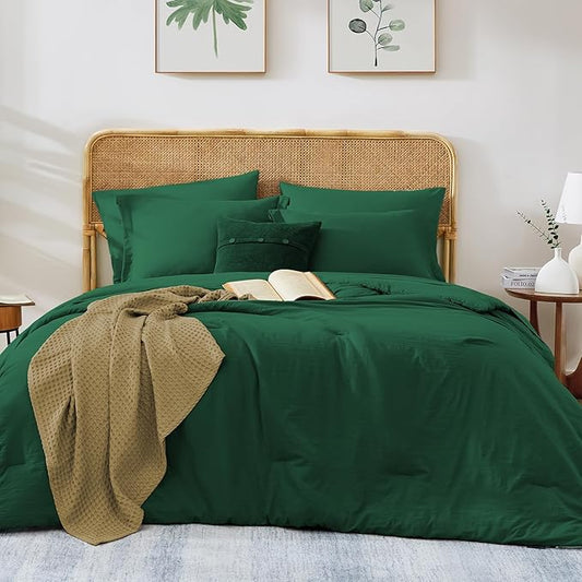 WRENSONGE Full Size Comforter Sets, 7 Pieces Emerald Green Bed in a Bag with Fitted Sheet, Flat Sheet, 2 Pillow Shams, 2 Pillowcases, Warm Bedding Sets for All Season