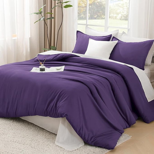 Litanika Comforter Set, Lightweight Solid Bedding Comforter Set, Fluffy Down Alternative Bed Set, Purple, Full