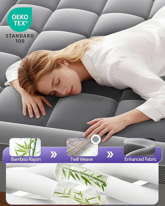 Dual Layer 4 Inch Memory Foam Mattress Topper Twin - 2 Inch Gel Memory Foam and 2 Inch Pillow Top Mattress Pad, 7-Zone Egg Crate Twin Size Mattress Topper (Grey)