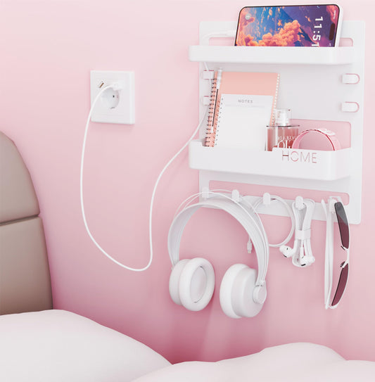 Yieach Bedside Shelf for Dorm Bed,Rv,Small Room and Nightstand,Wall Mounted Floating Shelves and Bedside Wall Organizer for Remote,Phone Holder,Charging Shelf,Cute Bedroom Decor for College Girl,Black