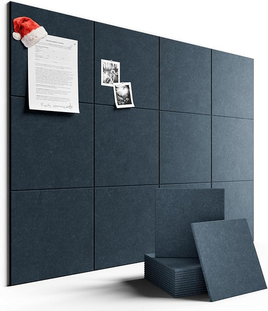 Large Felt Bulletin Board 48" x 36" Cork Board Alternative-12 Pack with 70 Safe Removable Adhesive Tabs, Cork Boards for Walls for Home Office Classroom Pin Board - Deep Charcoal Blue