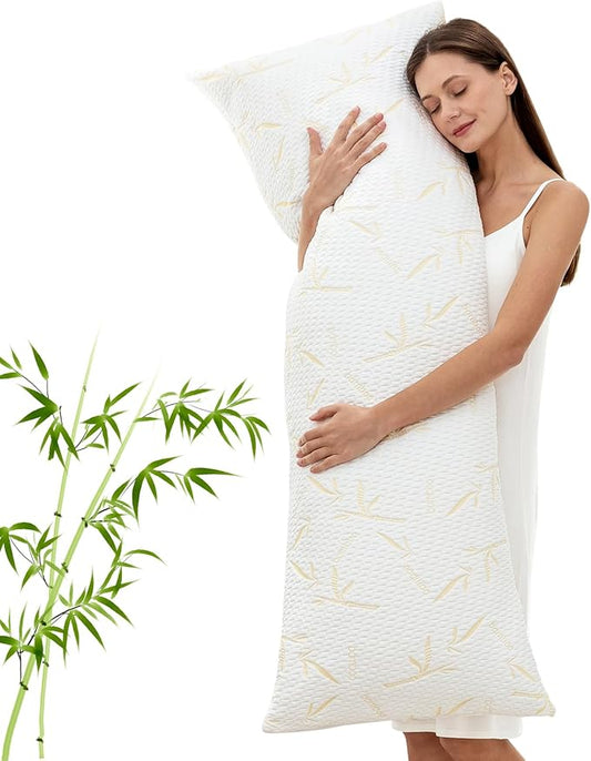 Full Body Pillow with Removable Pillowcase for Adults,(Memory Foam Filling)(Long Pillow for Side Sleepers) (Fluffy and Firm)(Adjustable Filling)(20×54 Inch,Gold)